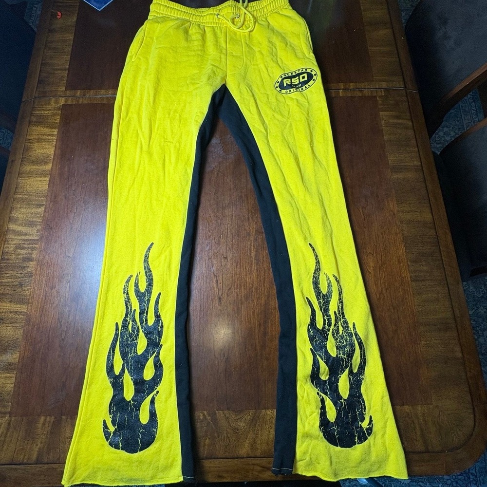 Rockstar Original R90 Flame Flare Sweatpants Yellow Black XL
